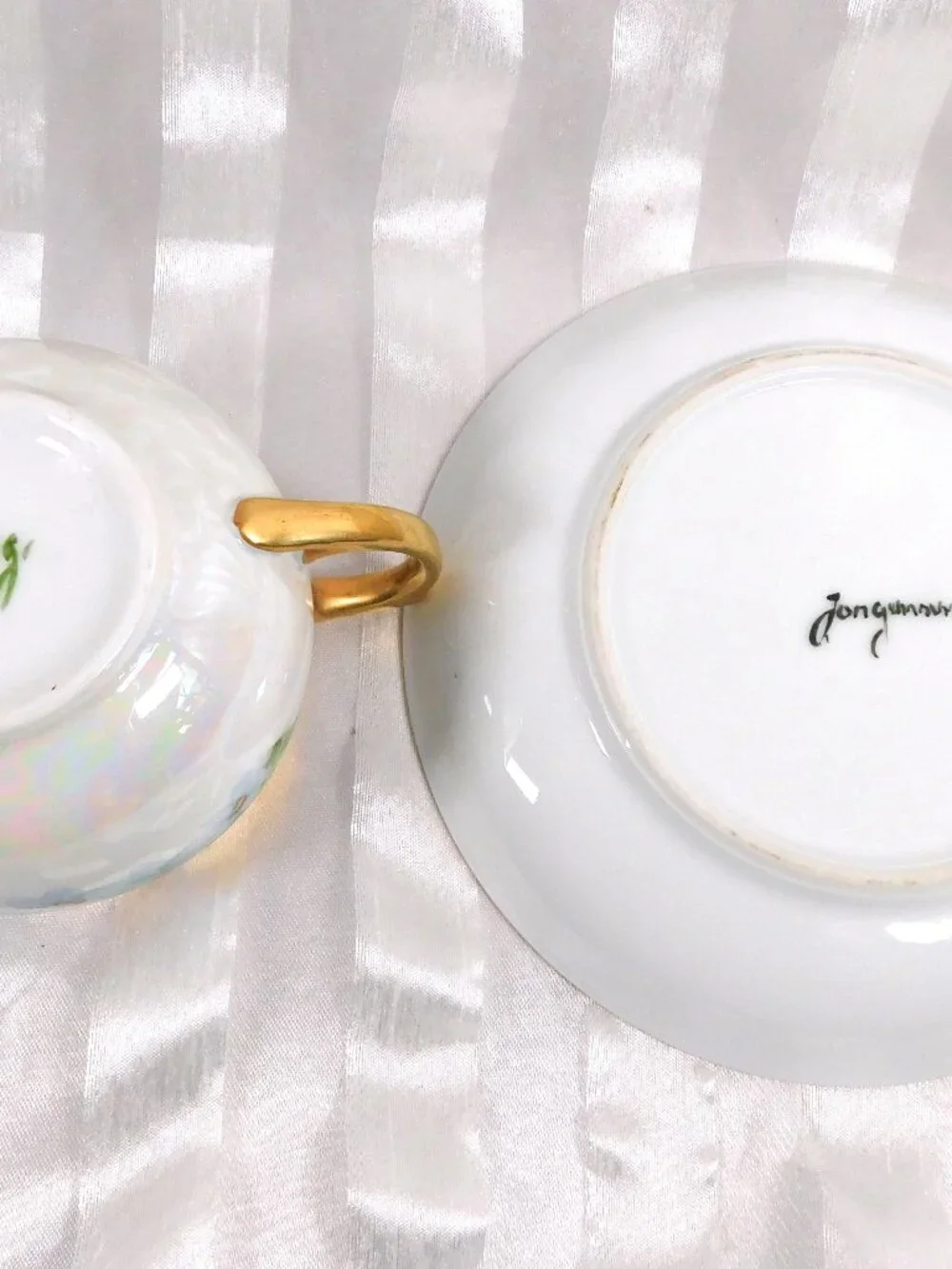 Blue Floral Teacup and Saucer with Gold Trim # 26310